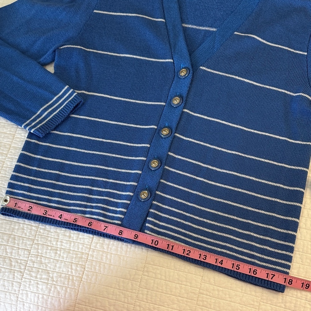 Vintage Knit Cardigan Large Button Stripe Knit 3/4 sleeve Coastal Cozy Grandma - Picture 8 of 8